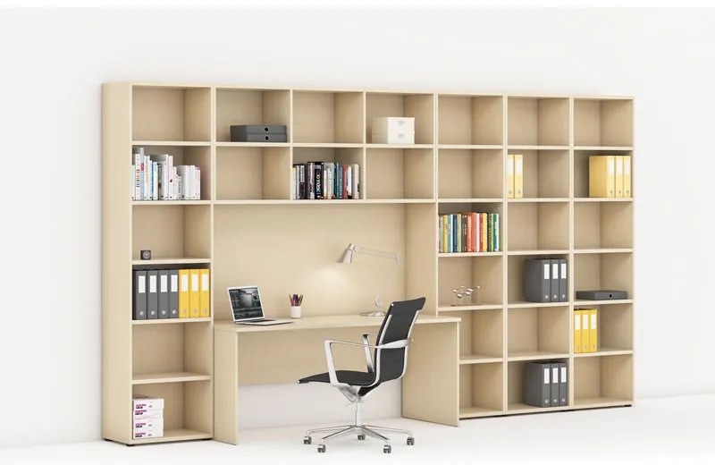 Zostavy knižníc INTEGRO so stolom, vyšší/šírší, 3550 x 700/400 x 2300 mm, breza