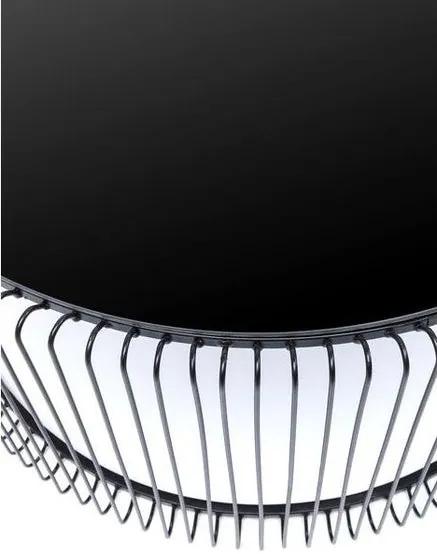 Drôtený konferenčný stolík WIRE UNO 80 cm kovový, sklo matné čierne