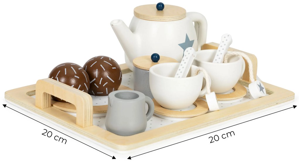 Drevená čajová súprava, čajník, šálky, 16 prvkov ECOTOYS
