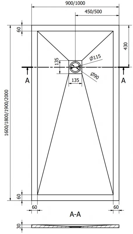 Mexen Stone+, obdĺžniková vanička z minerálneho kompozitu 180 x 90 cm, čierna, čierna krytka, 44709018-B