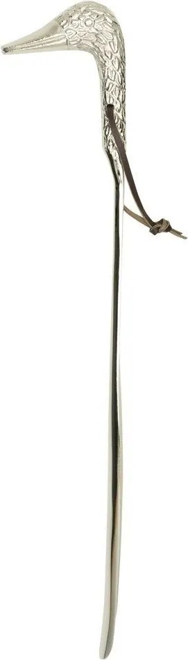 Strieborná kovová obúvacia lyžica s hlavou kačice - 10*3*58 cm
