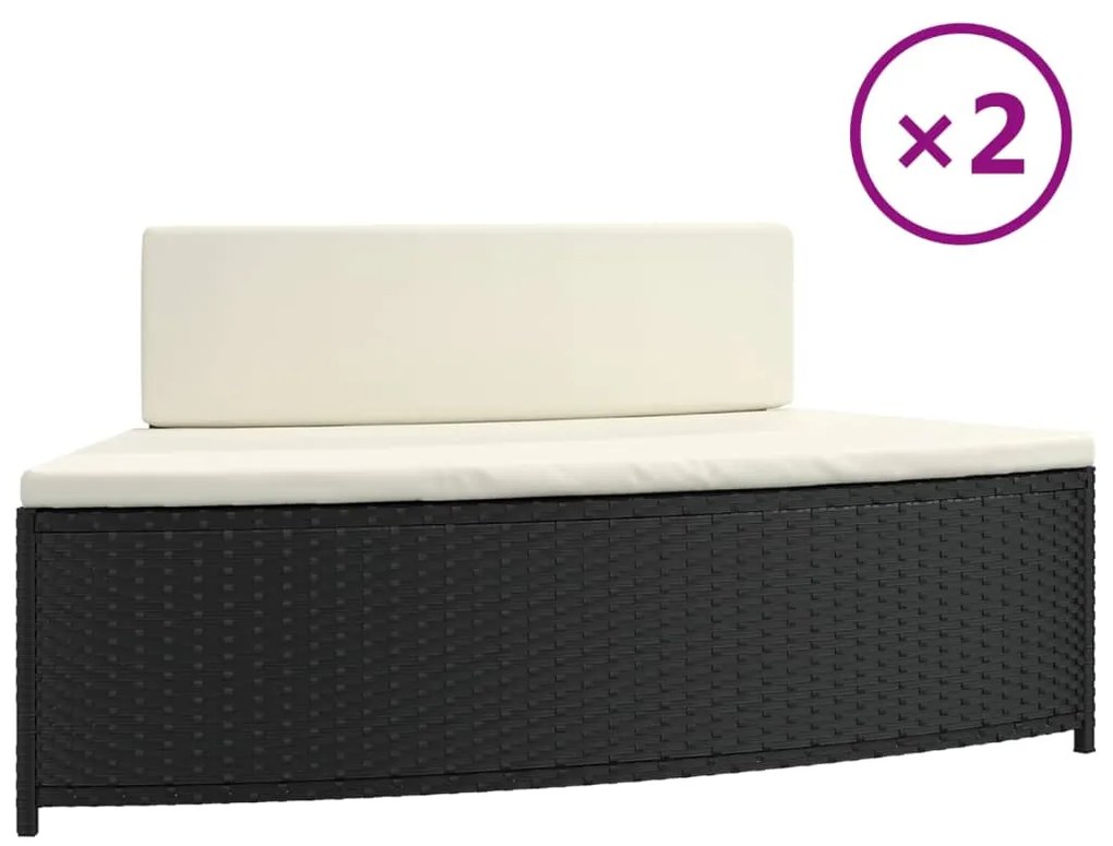 Záhradné taburetky s podložkami 2 ks čierne polyratan