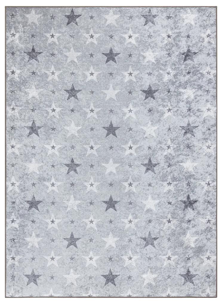 Prateľný koberec JUNIOR 51798.804 Hviezdičky, protišmikový - sivý