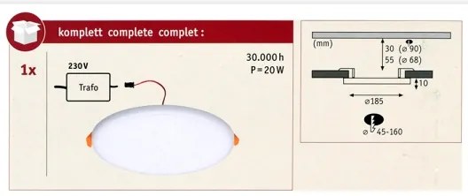Paulmann 92392 - LED/17,5W IP44 Kúpeľňové podhľadové svietidlo VARIFIT 230V