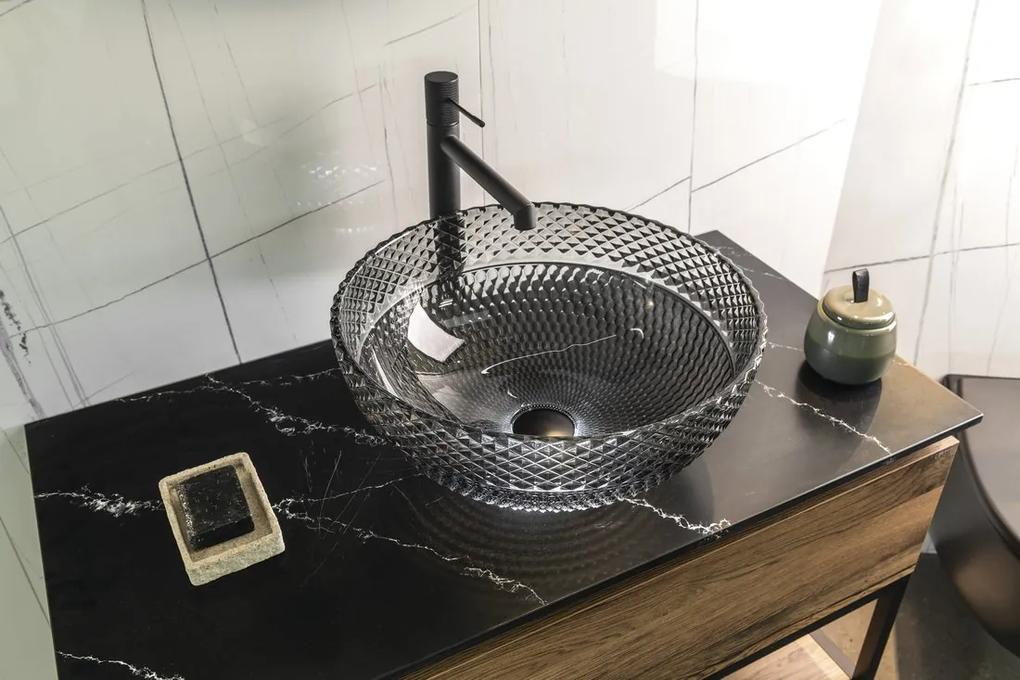 Sapho, TELICA sklenené gravírované umývadlo, priemer 42 cm, čierna, TY181B