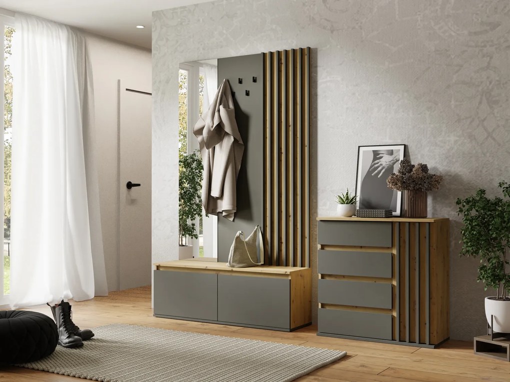 PREDSIEŇOVÁ STENA ESTER ŠEDÁ + DUB ARTISAN 120 cm