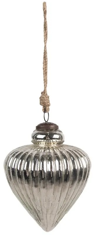 Strieborná vrúbkovaná sklenená vianočná zdoba M - Ø 12*17 cm