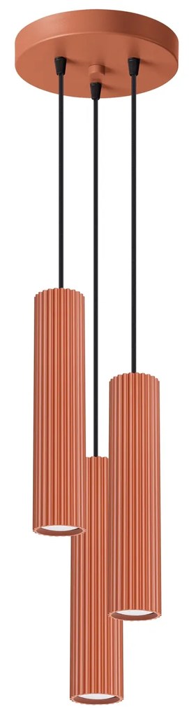 Závesné svietidlo Karbon, 3x okrovo červené kovové tienidlo, o