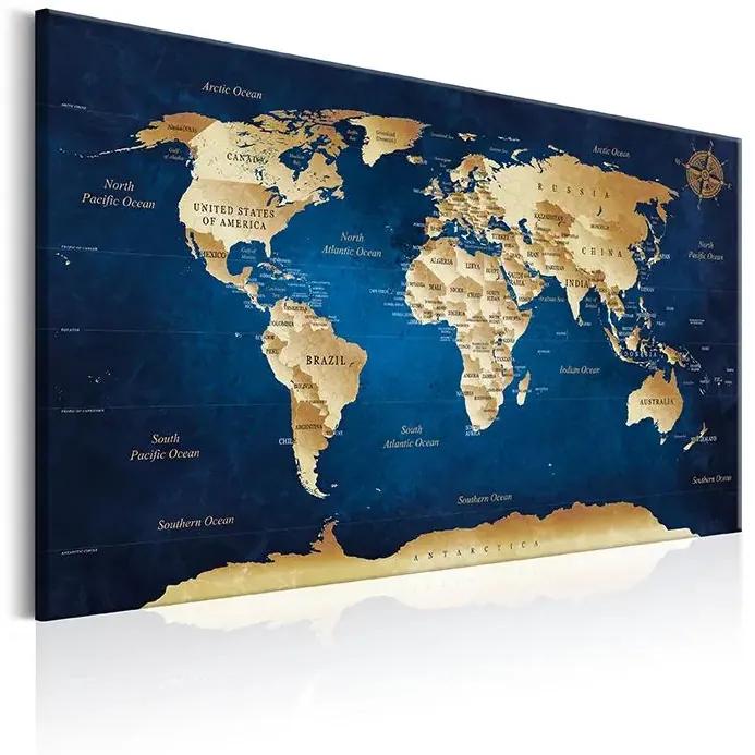 Obraz - World Map: The Dark Blue Depths Veľkosť: 90x60, Verzia: Premium Print