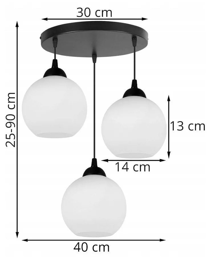 Závesné svietidlo ELIZA, 3x biele sklenené tienidlo (výber z 2 farieb konštrukcie), O