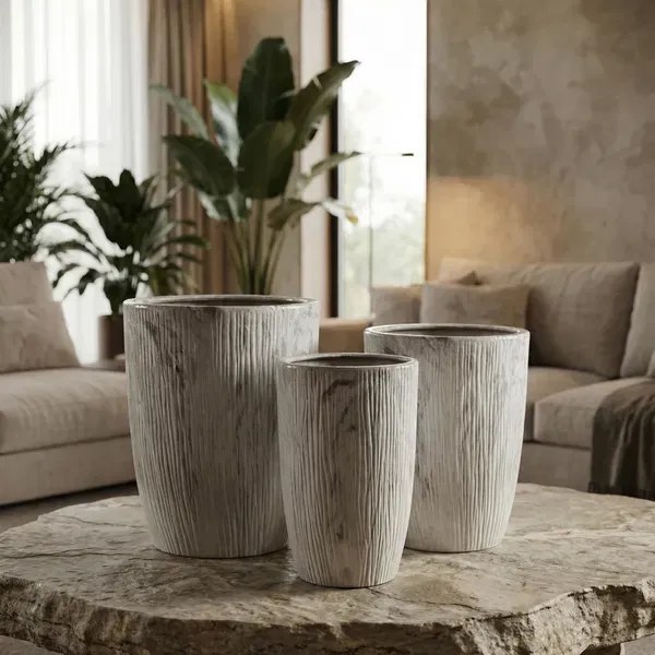 Sada 3 ks květináčů NEVA MARBLE X béžová