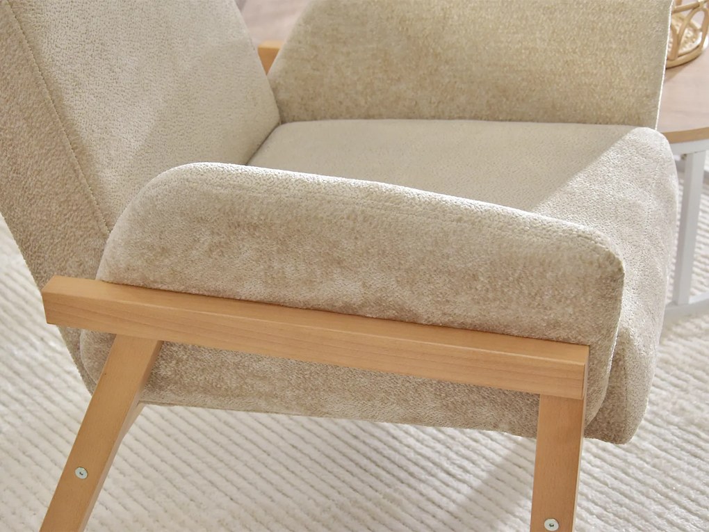 Relaxačné kreslo Laopas (béžová + dub). Akcia -20%. Vlastná spoľahlivá doprava až k Vám domov. 1135856