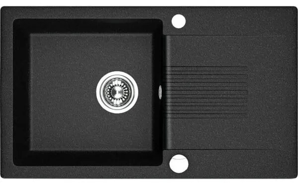 Laveo Celia, 1-komorový granitový drez 760x440x185 mm s dlhým odkvapkávačom, čierna, LAV-SBC_711T