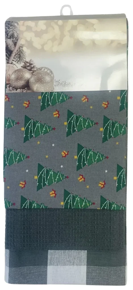 Bavlnené utierky na riad Vianočný Stromček sivé 45x70cm 3ks TiaHome