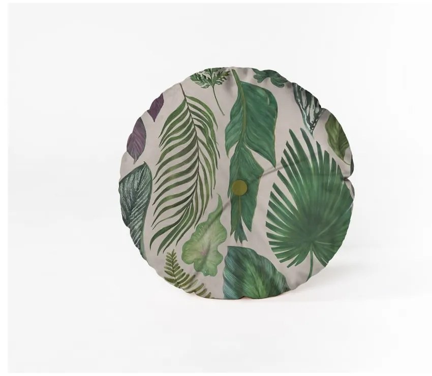 Okrúhly dekoratívny vankúš so zamatovým poťahom Velvet Atelier Leaves, ⌀ 45 cm