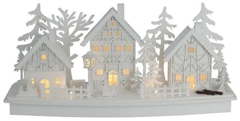 Drevená LED dekorácia Vianočná dedinka, 45 x 14 x 20 cm