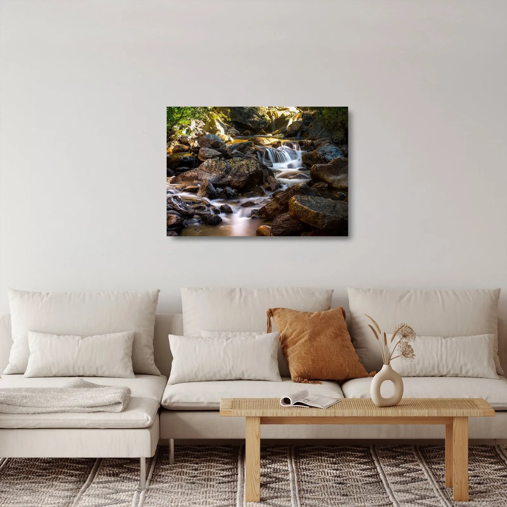 Sklenený obraz kamenistého potoku (70x50 cm)