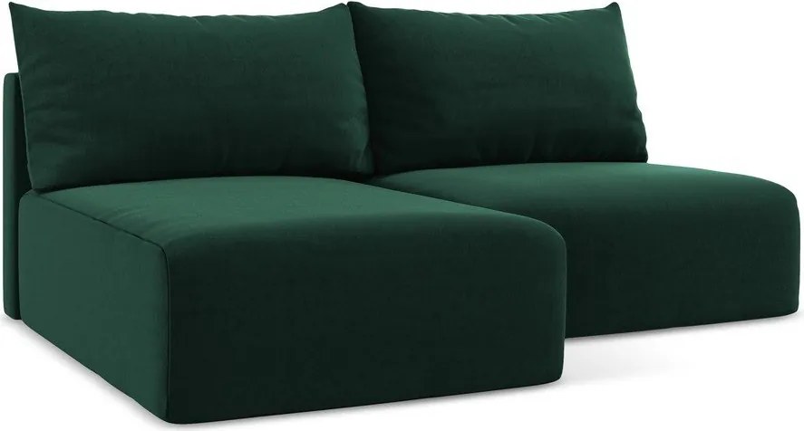 Tmavozelená zamatová rozkladacia/s úložným priestorom rohová pohovka (ľavý roh/s leňoškou) Kalena – Makamii