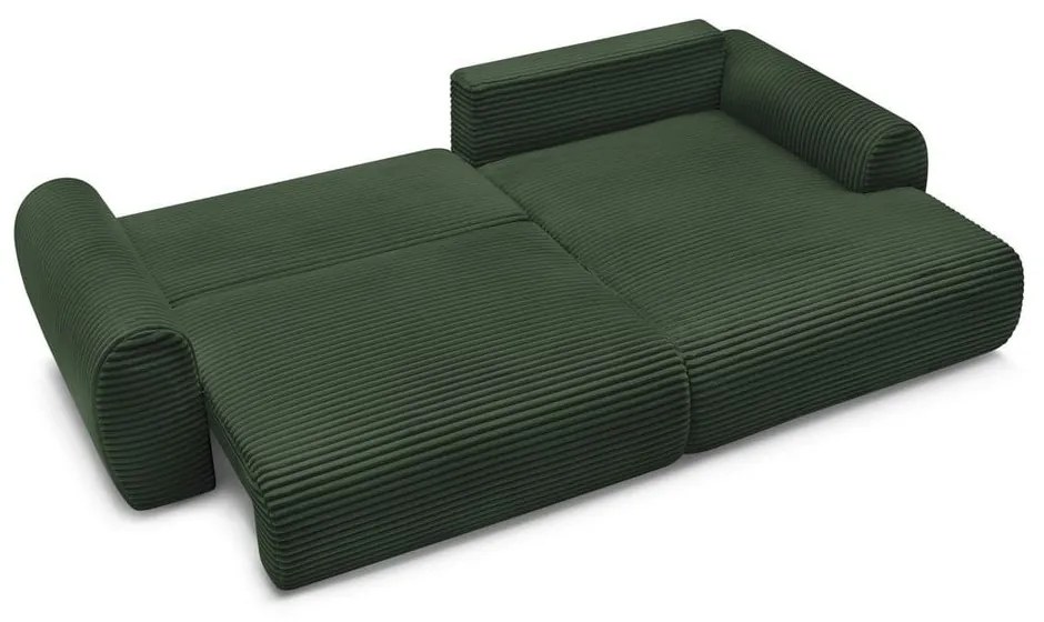 Tmavozelená menčestrová rozkladacia rohová pohovka (pravý roh) Lucien – Bobochic Paris