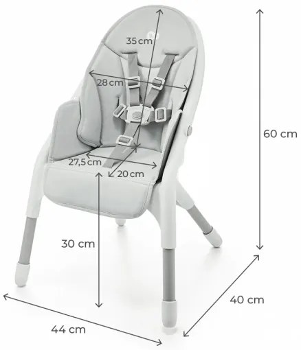 KINDERKRAFT - Detská jedálenská stolička 2v1 DINNLY šedá