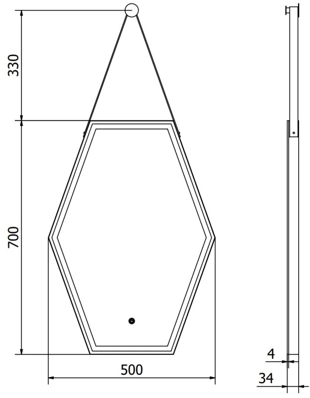 Mexen Orla, LED kúpeľňové zrkadlo s podsvietením a čiernym rámom 50x70 cm, 6000K, ochrana proti zahmlievaniu, 9815-050-070-611-70