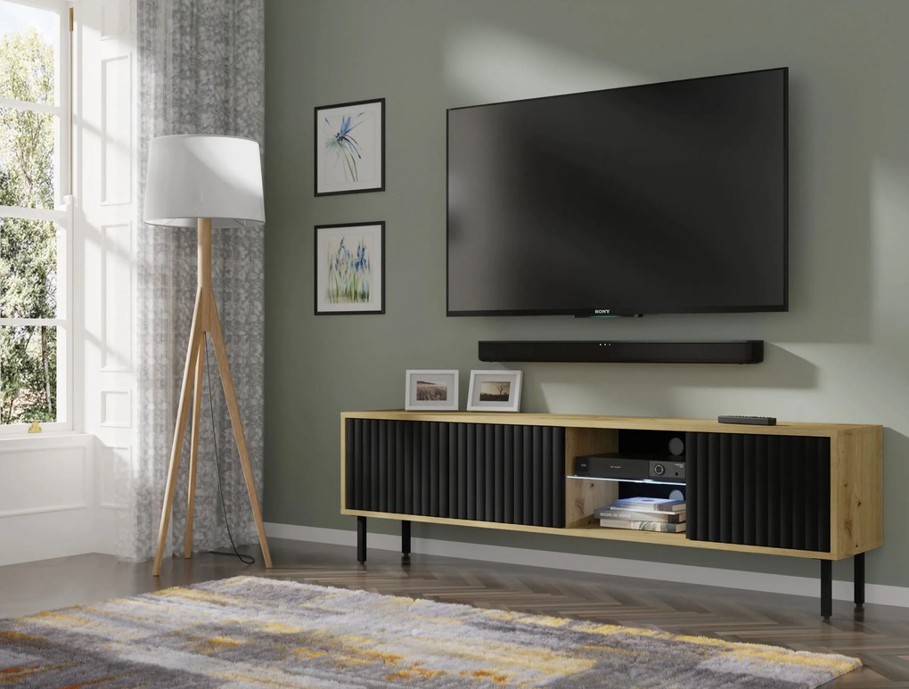 TV skrinka/stolík Mitra 156 (dub artisan + čierna). Vlastná spoľahlivá doprava až k Vám domov. 1124955