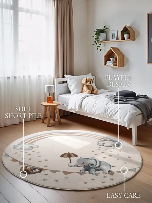 Koberec Villeroy & Boch BOHO KIDS Walk like an Elephant Rainbow krémový kruh