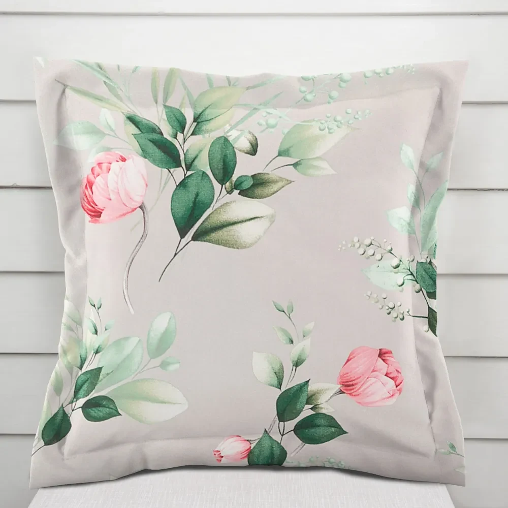Biante Bavlnená obliečka na vankúš s lemom Sandra SA-452 Ružové kvety na sivom 60 x 60 cm