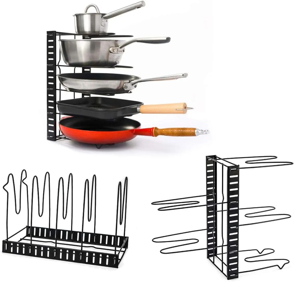 Goodhome Organizér na pokličky a pánve, černý, 11 flexibilních přepážek, nastavitelná šířka 28 -57 cm MERLIN