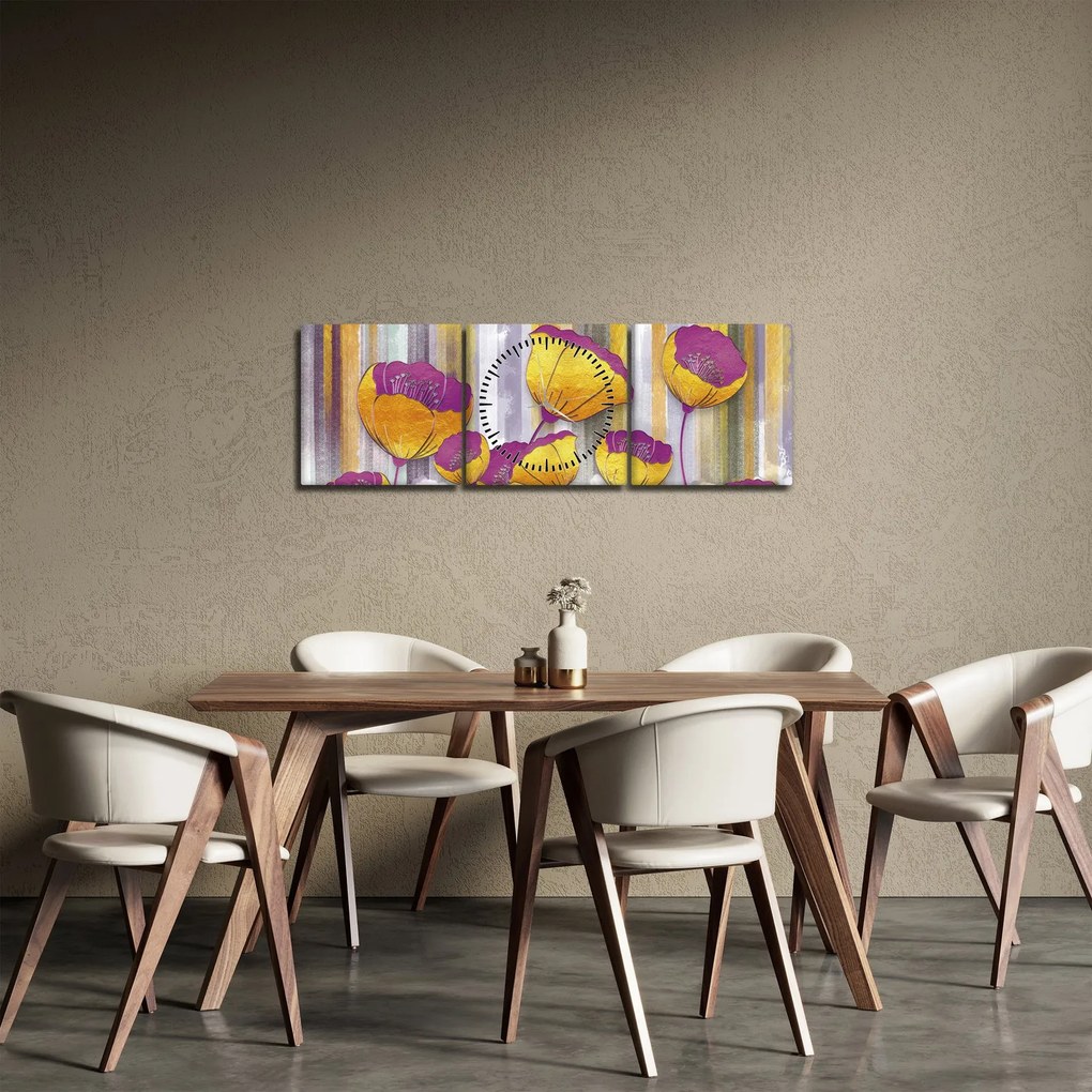 Obraz - Ilustrácie kvetov (s hodinami) (90x30 cm)