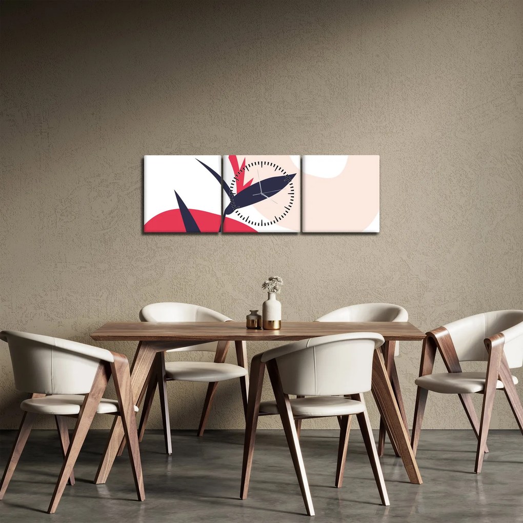 Obraz - Ružová florálna abstrakcia N⁰1 (s hodinami) (90x30 cm)