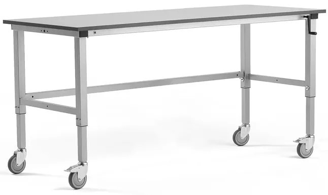 Mobilný dielenský stôl MOTION, manuálne nastaviteľný, 2000x800 mm, šedý