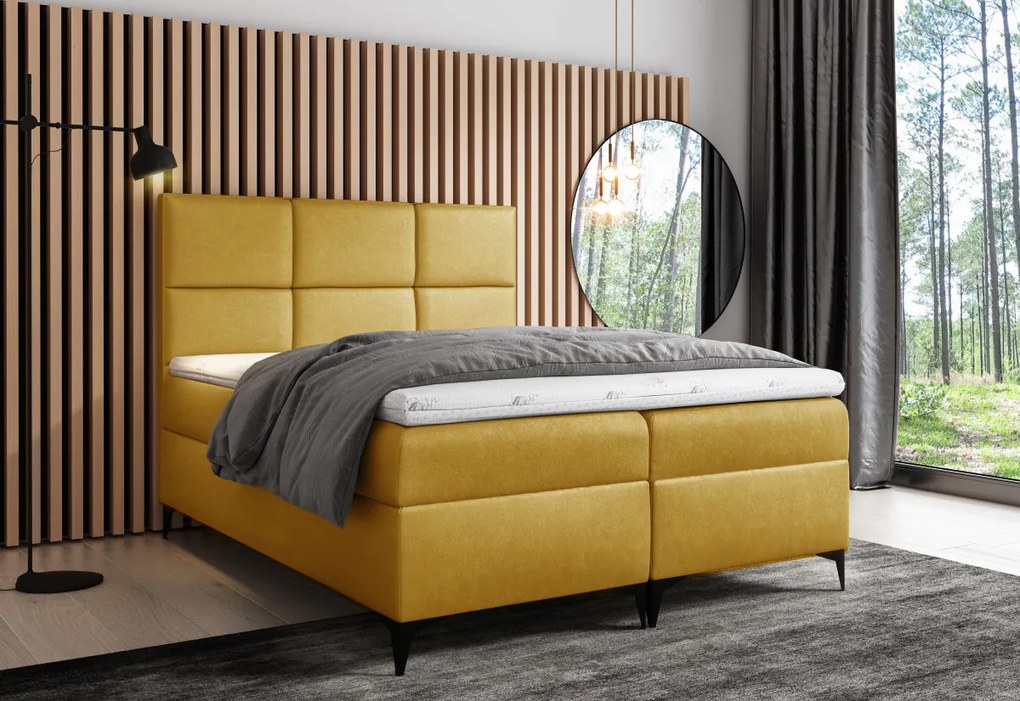 Čalúnená posteľ boxspring FAVA + topper, 140x200, fancy 90