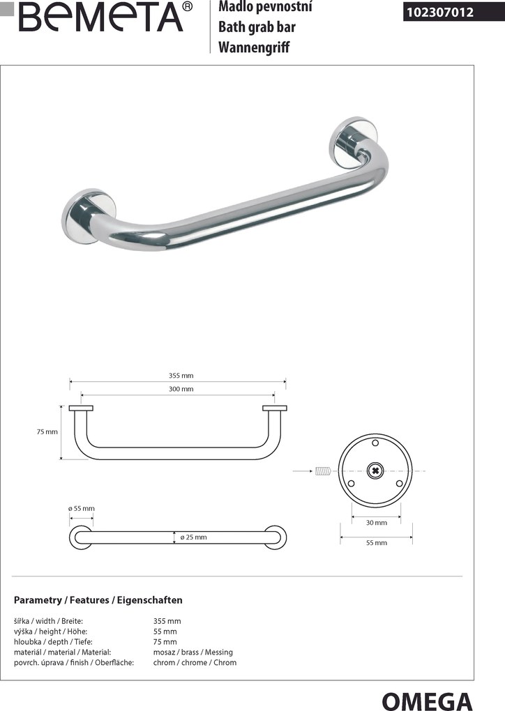 Bemeta Design OMEGA: Madlo, 300 mm - 102307012