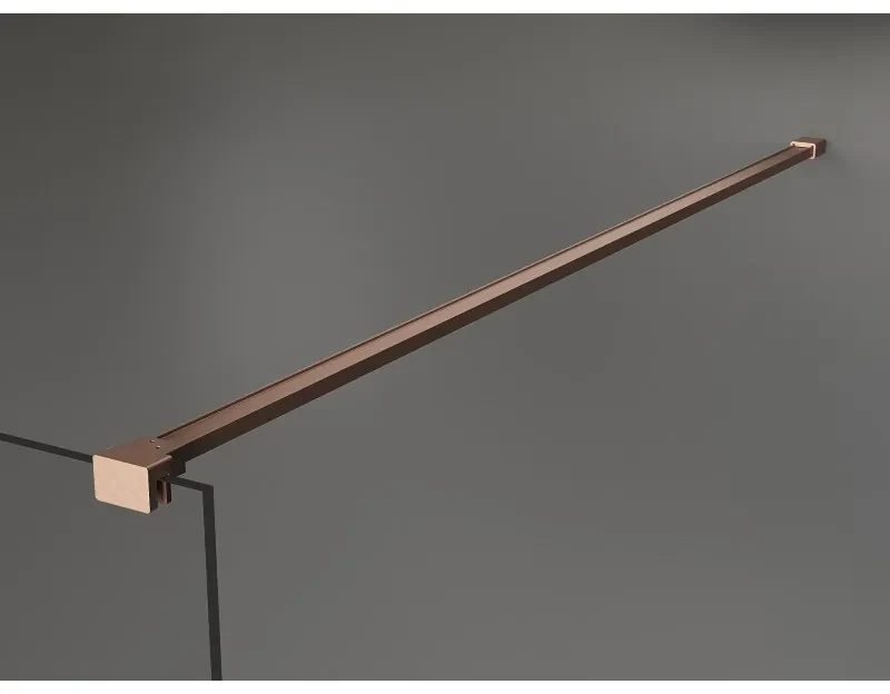 Mexen Kioto+, sprchová zástena Walk-In s poličkou a vešiakom 130 x 200 cm, 8mm sklo námraza, medený matný profil, 800-130-121-65-30