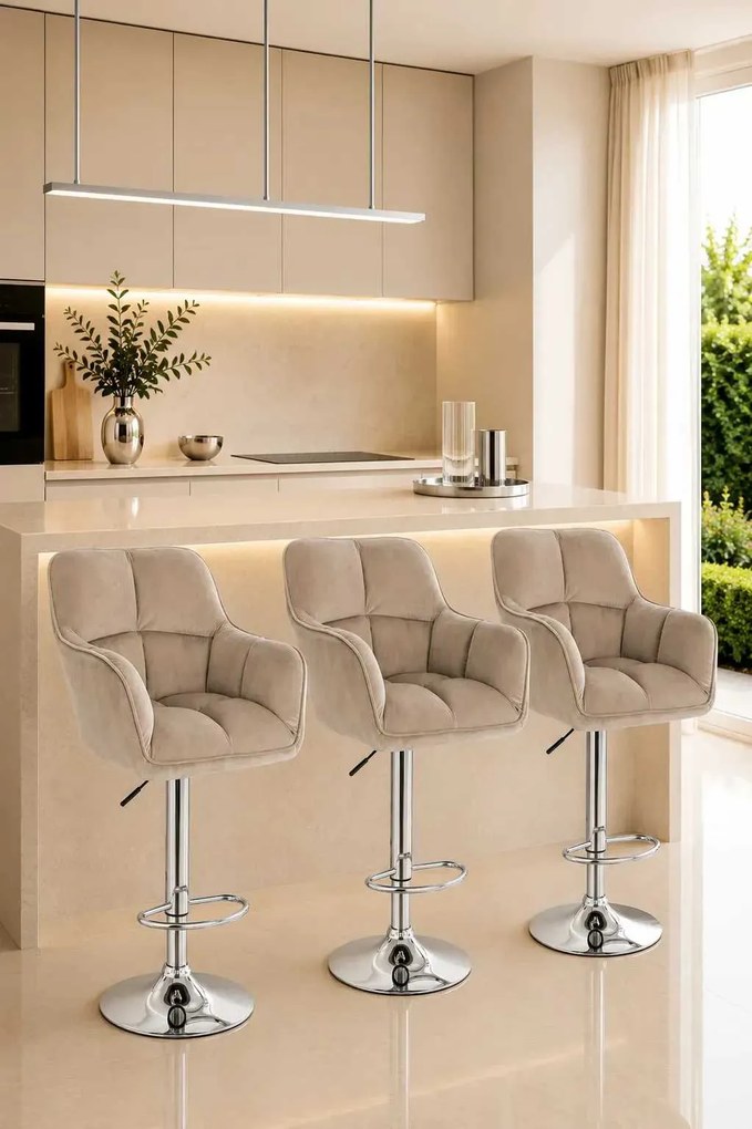 LuxuryForm DESIGN Barová stolička AMALFI VELUR na striebornom tanieri - latte