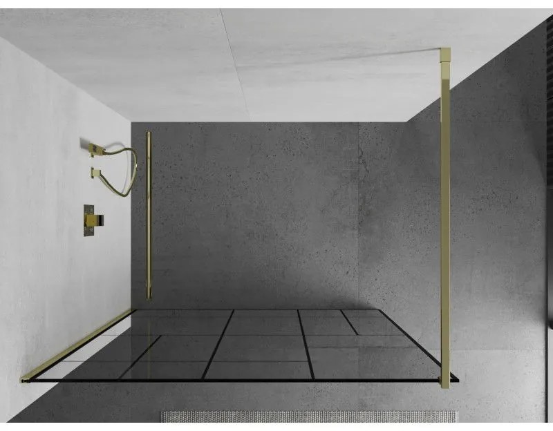 Mexen Kioto sprchová zástena 70x200 cm 8 mm, zlatý profil, sklo čierny vzor 2, 800-070-101-50-78