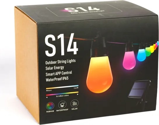LED RGBIC solárny reťazec 15xLED/1,3W/3,7V 2200 mAh 8 m IP65 čierny + diaľkové ovládanie