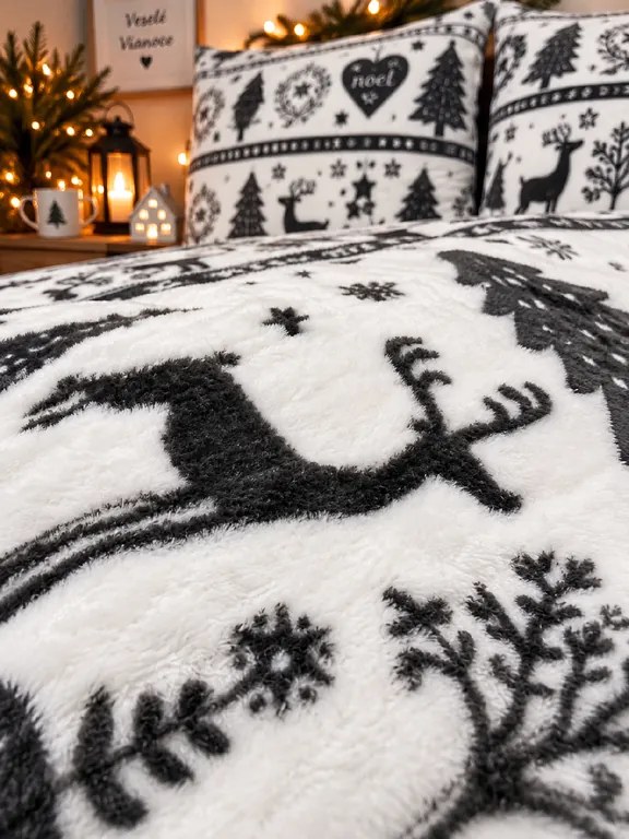 INTERMEDIC SK Posteľná obliečka Mikroplyš Merry Christmas sivá 140x200/70x90 cm – zapínanie na zips
