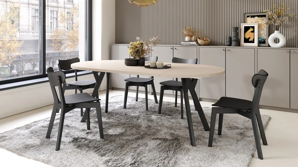 ALMO 100 Béžový/čierne nohy - OKRÚHLY LOFTOVÝ/INDUSTRIÁLNY ROZKLADACÍ STÔL DO OBÝVAČKY/JEDÁLNE