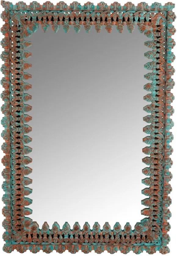 Nástenné zrkadlo s dreveným rámom s modrou patinou Oriental - 100 * 6 * 150 cm