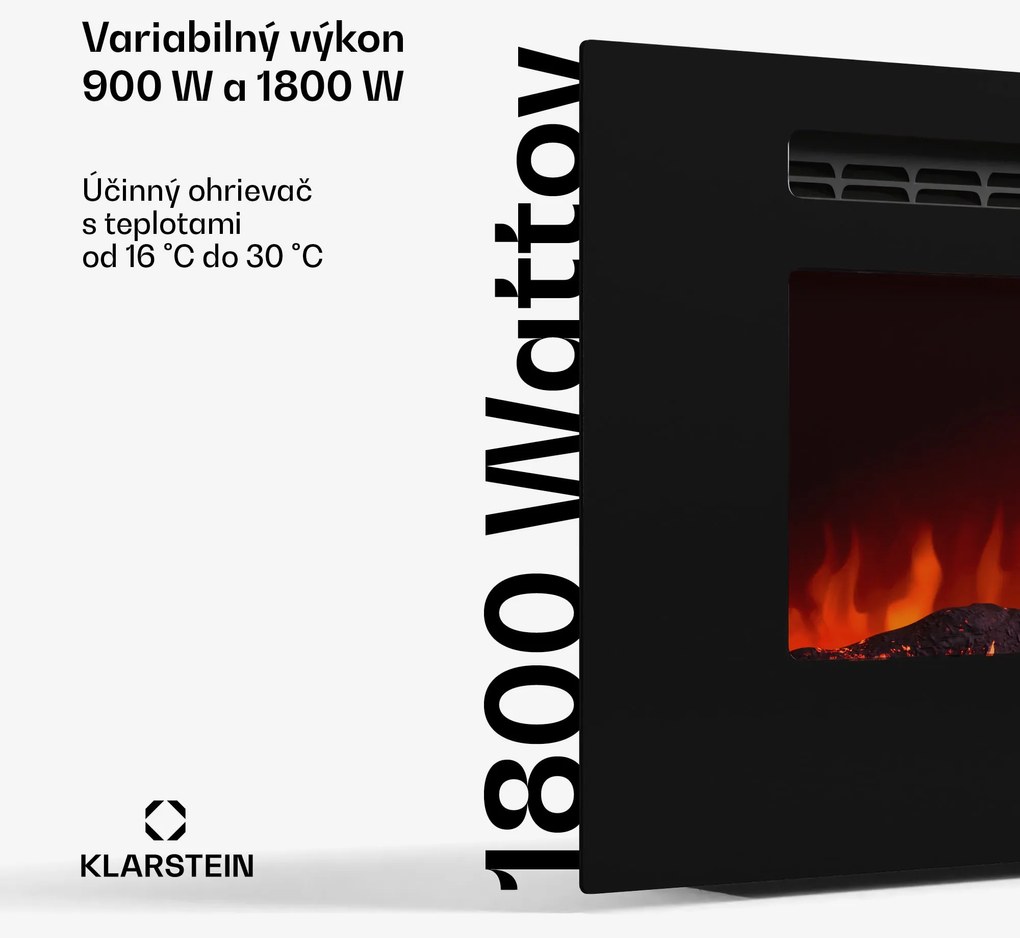 Klarstein Galeras Smart Inteligentný elektrický krb, 2 nastavenia teploty, 16 - 30°| LED ilúzia plameňa, Možnosť pripojenia k IOT