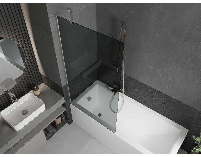 Mexen Next, 1-krídlová vaňová zástena 90 x 150 cm, 6mm šedé sklo, oceľová, 895-090-000-00-40-97