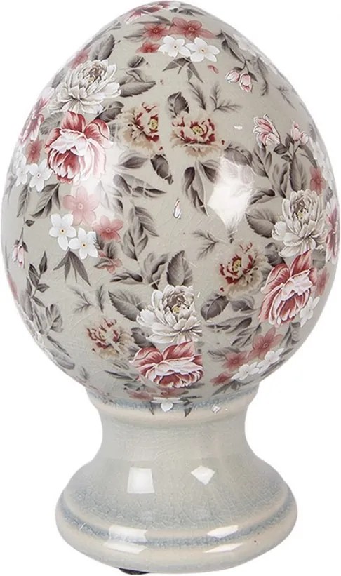 Zelené keramické vajíčko s kvetmi Floria M - Ø 12*19 cm