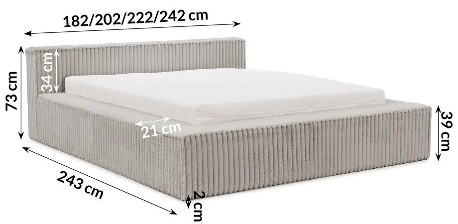 Sivá čalúnená dvojlôžková posteľ s úložným priestorom s roštom 140x200 cm Cloe – Ropez