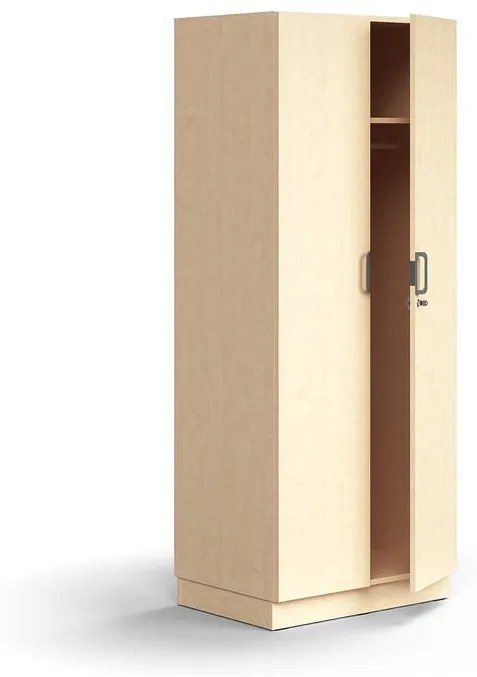 Uzamykateľný šatník QBUS, s tyčou na vešiaky, so soklom, 2020x800x570 mm, breza