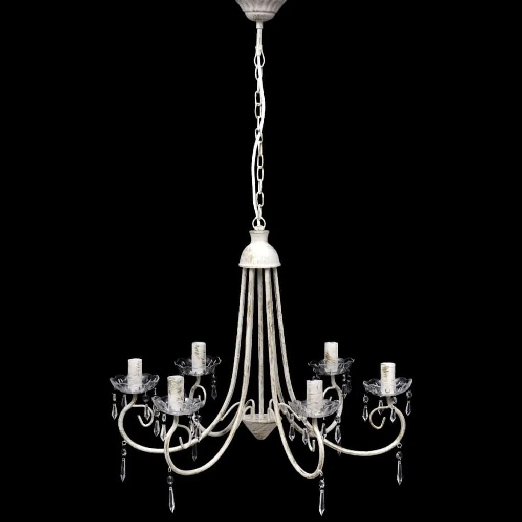 vidaXL Krištáľový visiaci luster, elegantný, biely so 6 objímkami na žiarovky