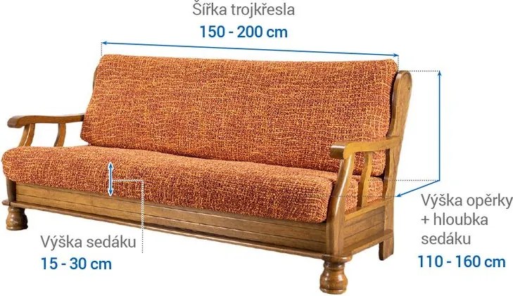 Bielastické poťahy GRAFITI NOVÉ tehlové trojkreslo s drevenými rúčkami (š. 150 - 200 cm)