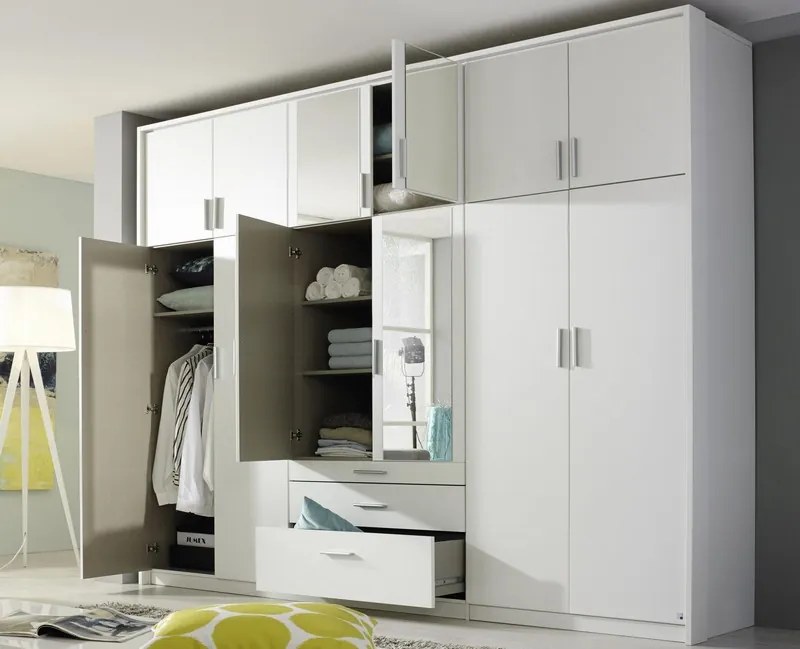 Šatníková skriňa Hildesheim, 271 cm,biela / biela