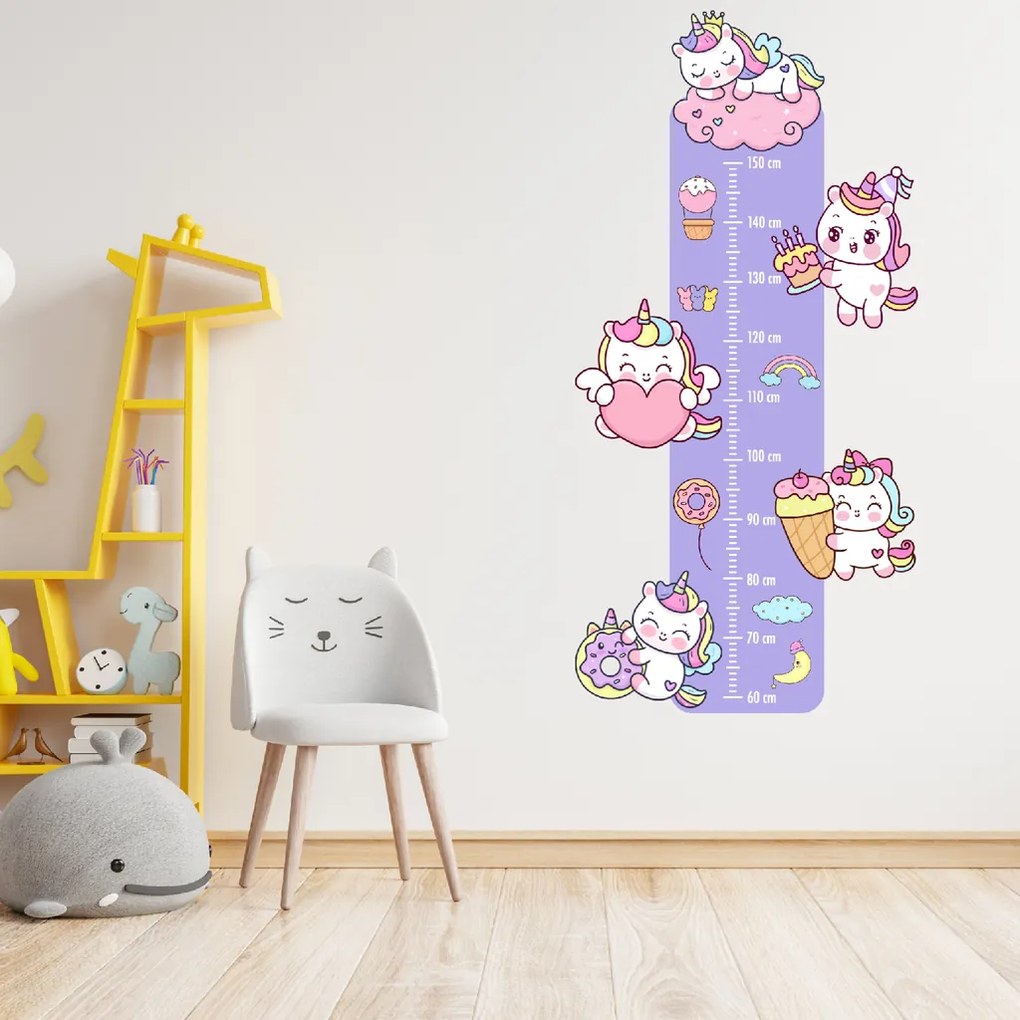 60x120cm Detský meter - Jednorožce - textilná nálepka na stenu